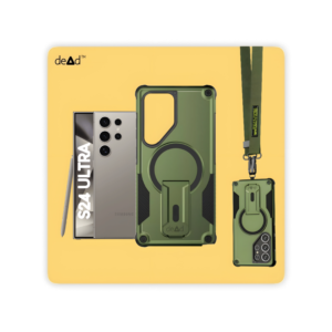 Rugged Back Cover for SAMSUNG Galaxy S24 Ultra 5G with Cross-Body Lanyard (Olive)